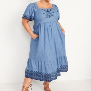NWOT XXL Old Navy chambray midi maxi dress never worn embroidered